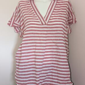 Liz Claiborne Red and White Striped Top